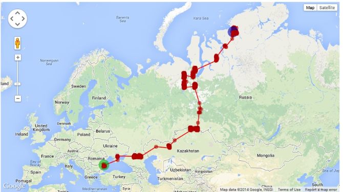 migration map - Romania - Siberia, red breasted goose