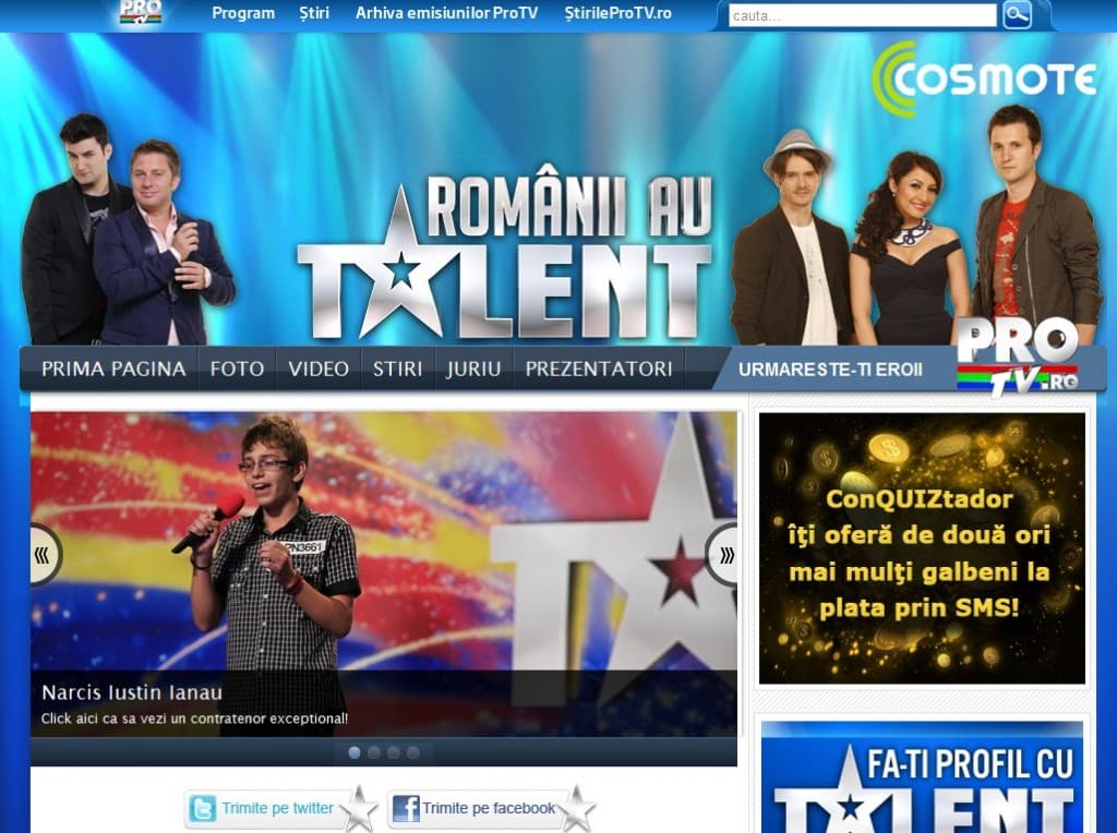 First edition of “Romania's got talent”, over 2 million viewers; rare countertenor voice discovered