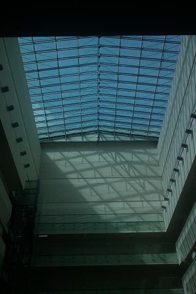 Heavy rain affects glass ceiling of newly opened Romanian National Library headquarters