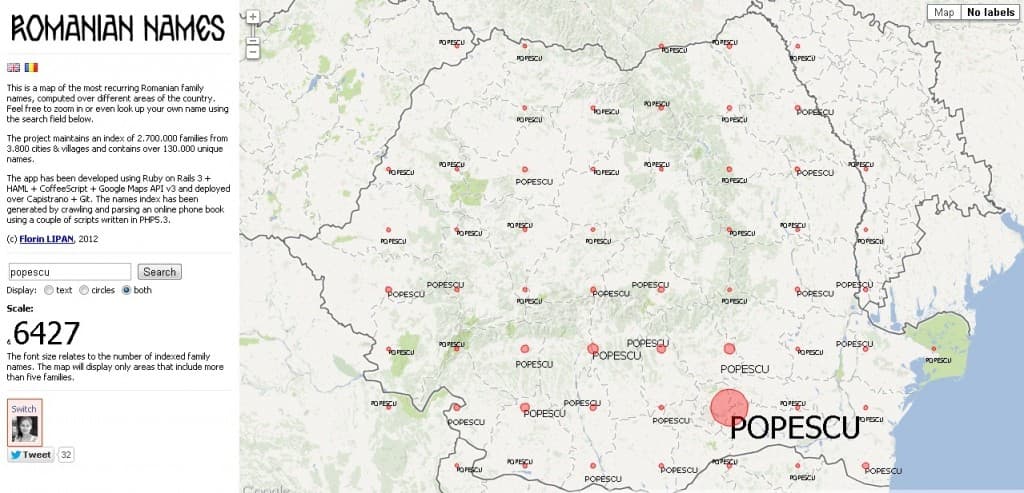 Berlin – based Romanian engineer creates map of recurring family names in Romania