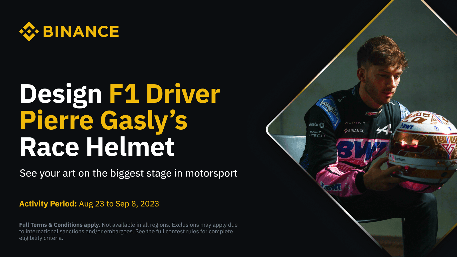 Binance: Users can design Pierre Gasly's Formula 1 helmet