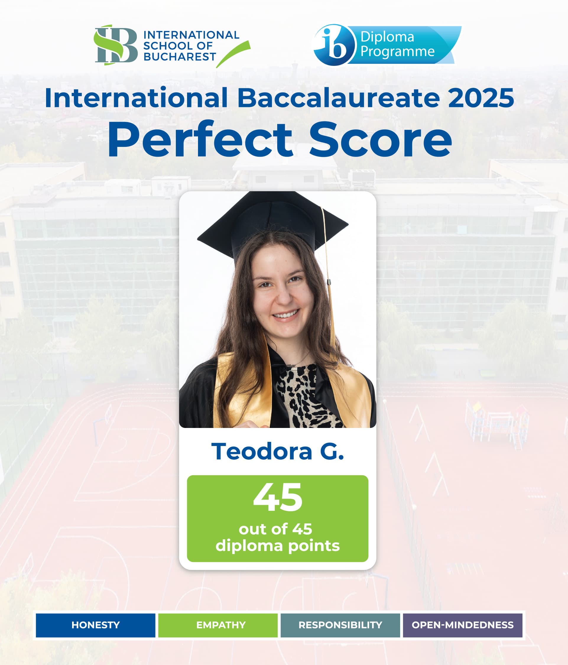 Romania’s Top IB Result of 2025, achieved at International School of Bucharest - Teodora Gandore scores a Perfect 45