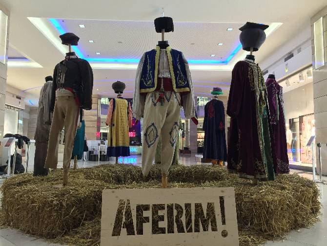 Costumes from Romania's Berlinale - awarded historic drama, on display at Bucharest mall