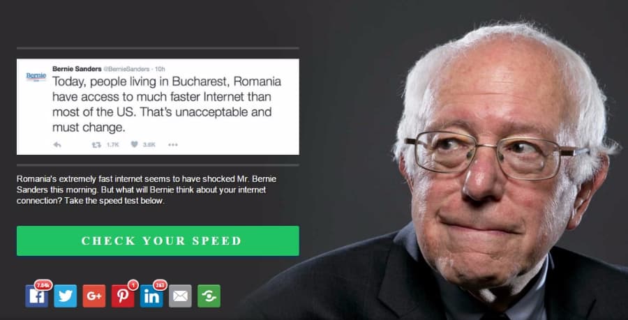 Bernie Sanders’ tweet about the internet speed gets funny replies from Romania