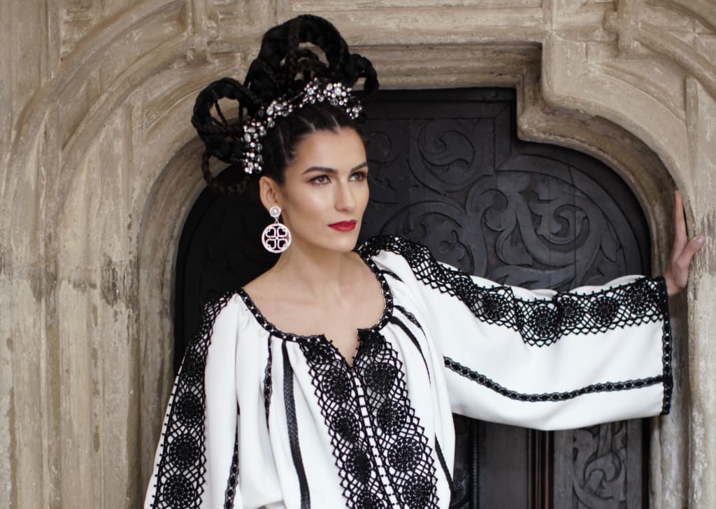 Collection inspired from Romanian traditional costumes, on display at Venice Carnival