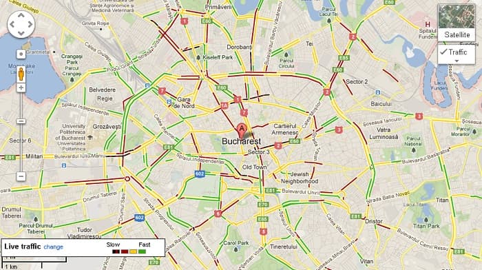 Google gives users live traffic information for Bucharest and Romanian highways