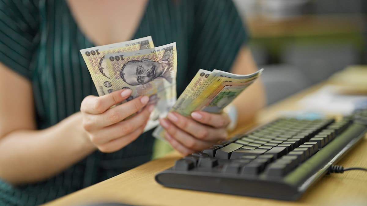 Woman counting money.