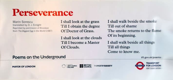 Romanian writer’s poem, displayed in London subway trains