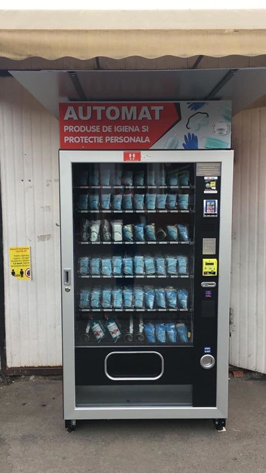 Central Romania: Protective equipment vending machine set up in Sibiu farmers’ market