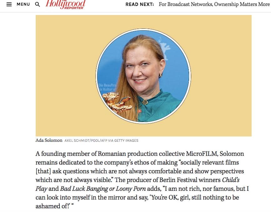 Romanian producer on The Hollywood Reporter’s list of most influential women in international film