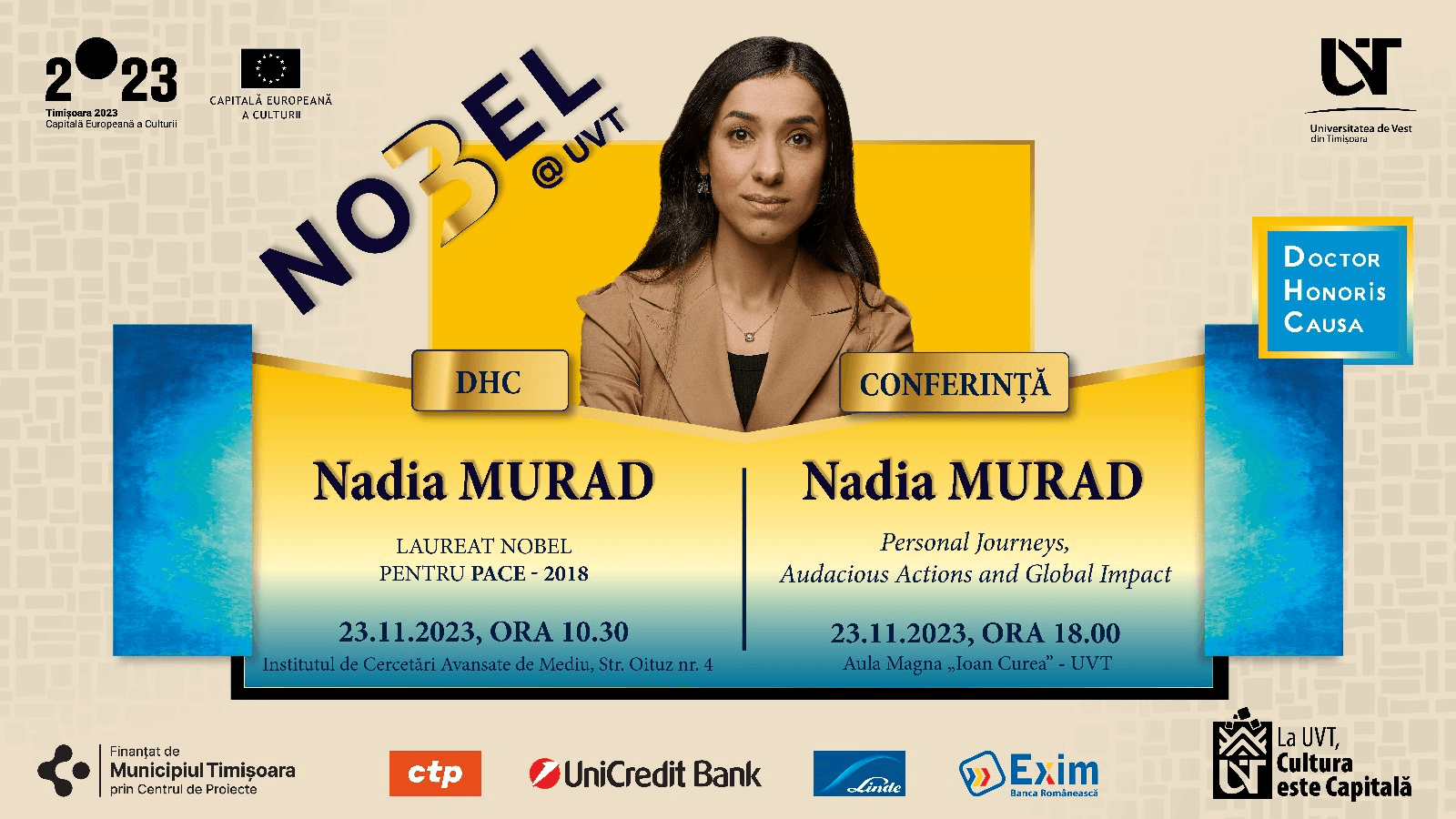 Romania’s West University to host conference by Nobel Peace Prize laureate Nadia Murad