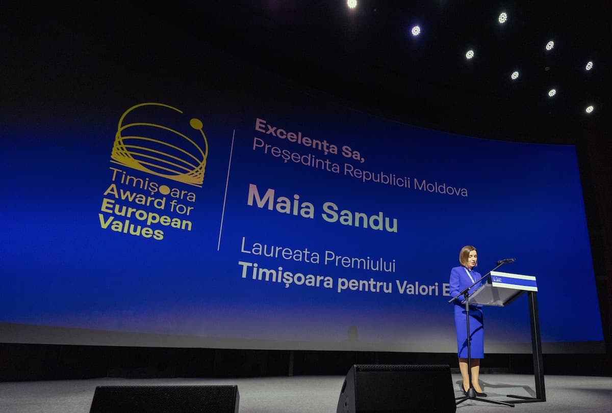 Moldovan president Maia Sandu receives Timișoara Award for European Values