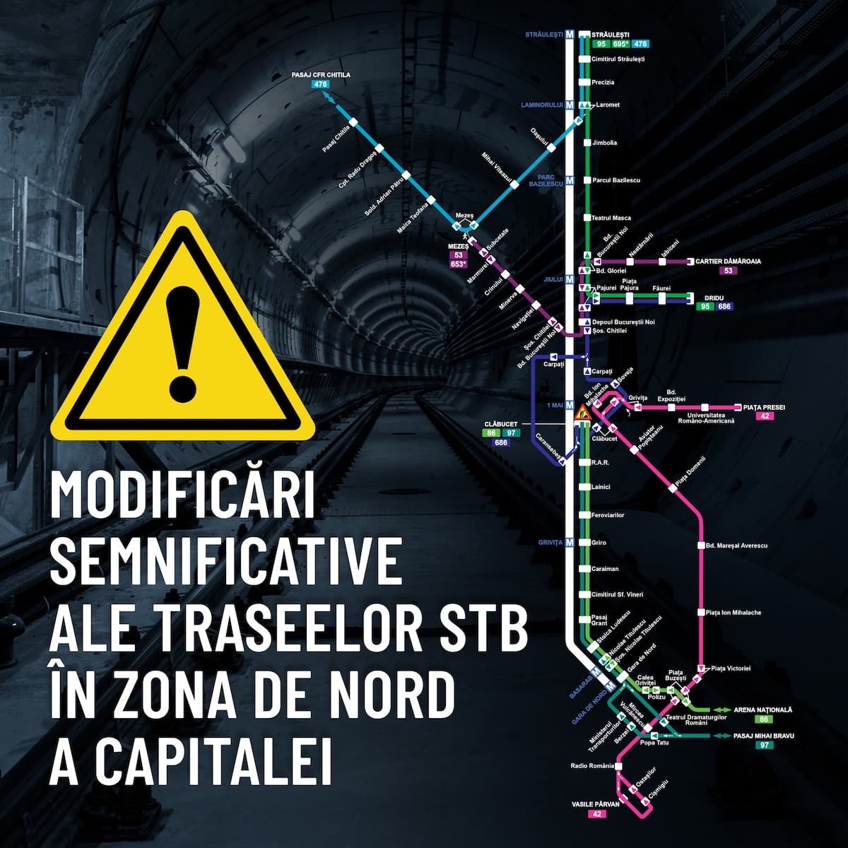 Works at new subway line to airport bring changes to public transport routes in northern Bucharest