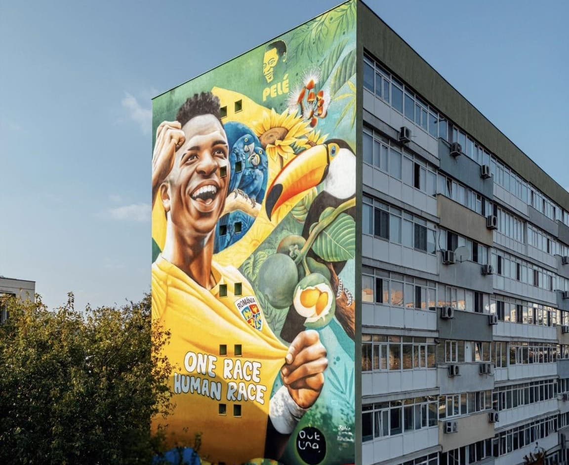 Mural featuring Brazilian footballer Vinicius Junior unveiled in Bucharest