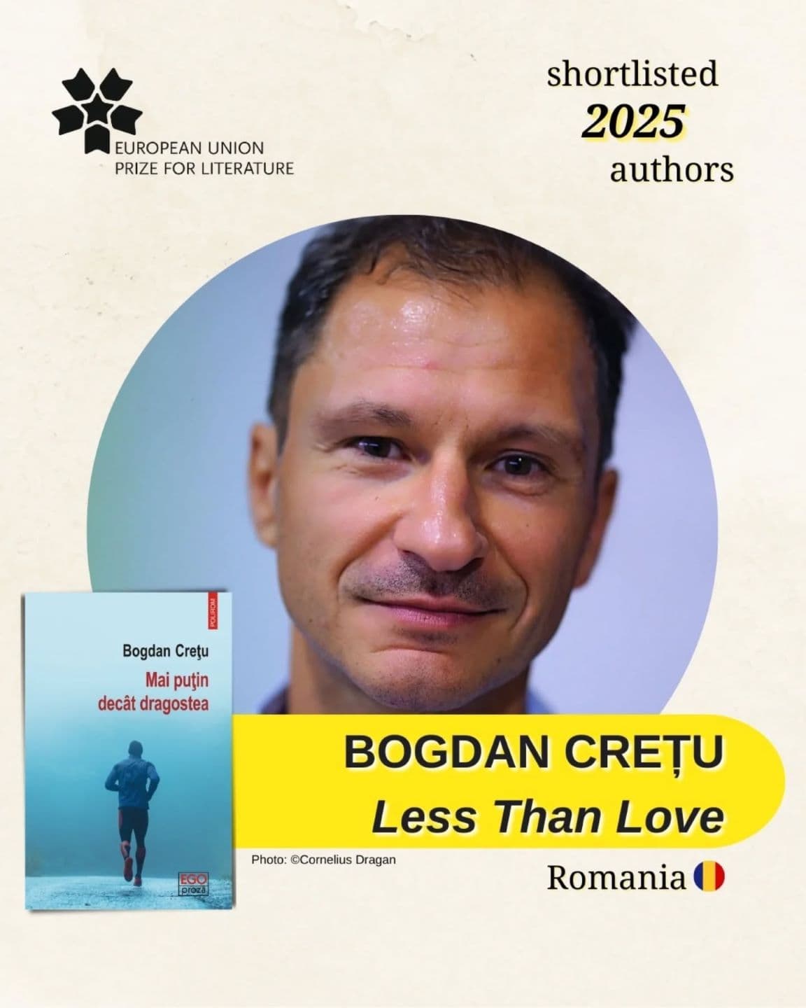 European Union Prize for Literature 2025: Bogdan Crețu's novel Less Than Love is Romania's nomination