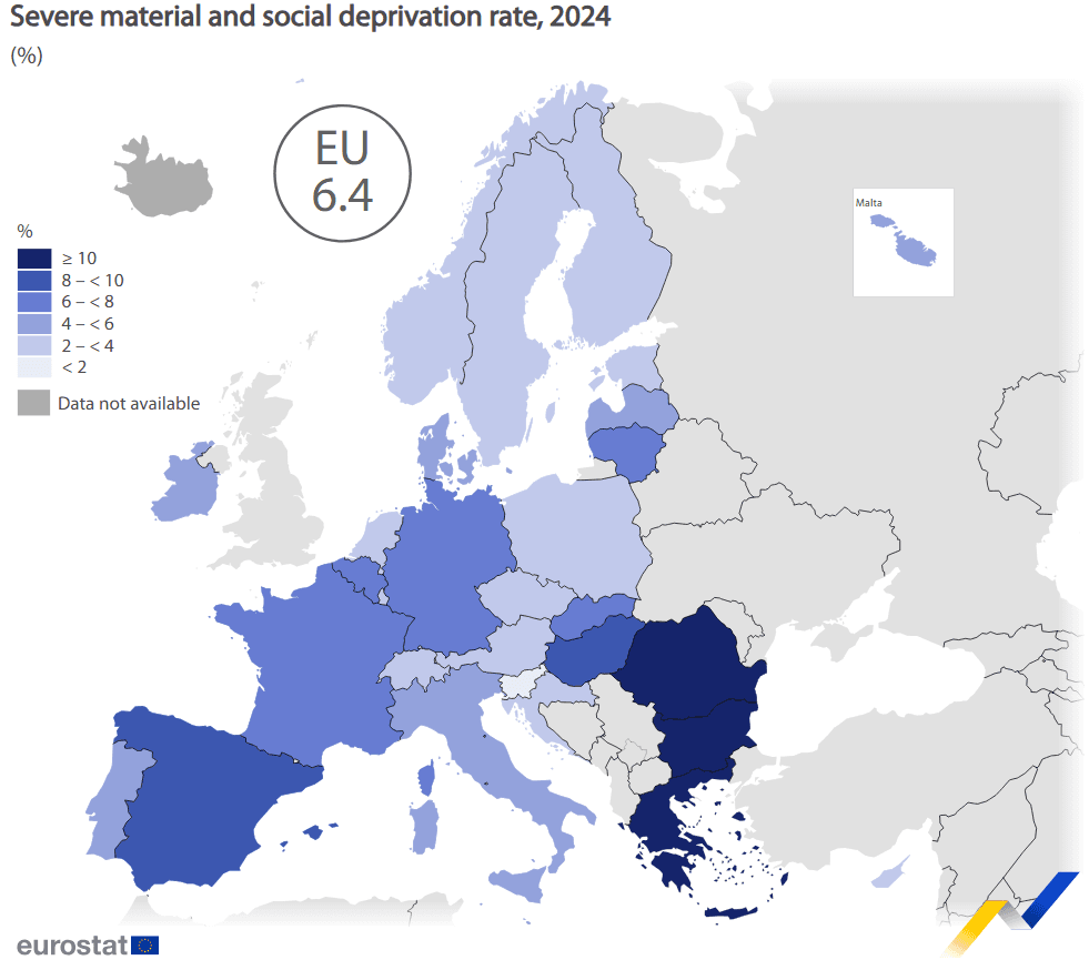 Over 17% of Romanians faced severe material deprivation in 2024, Eurostat says