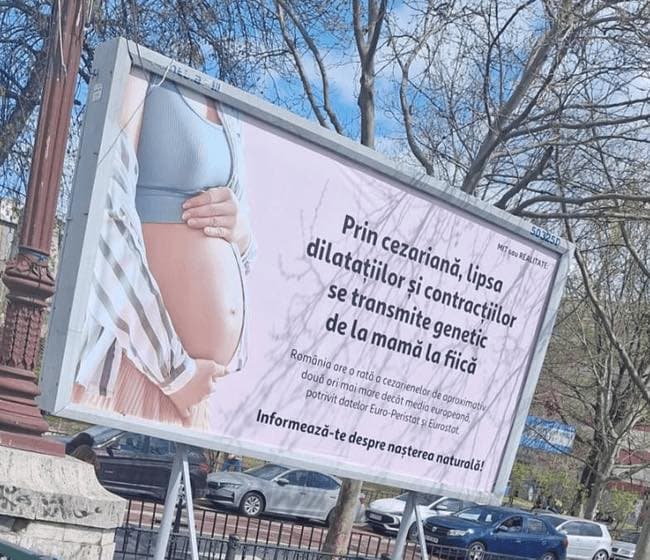 Billboards against C-sections on display in Bucharest spark criticism