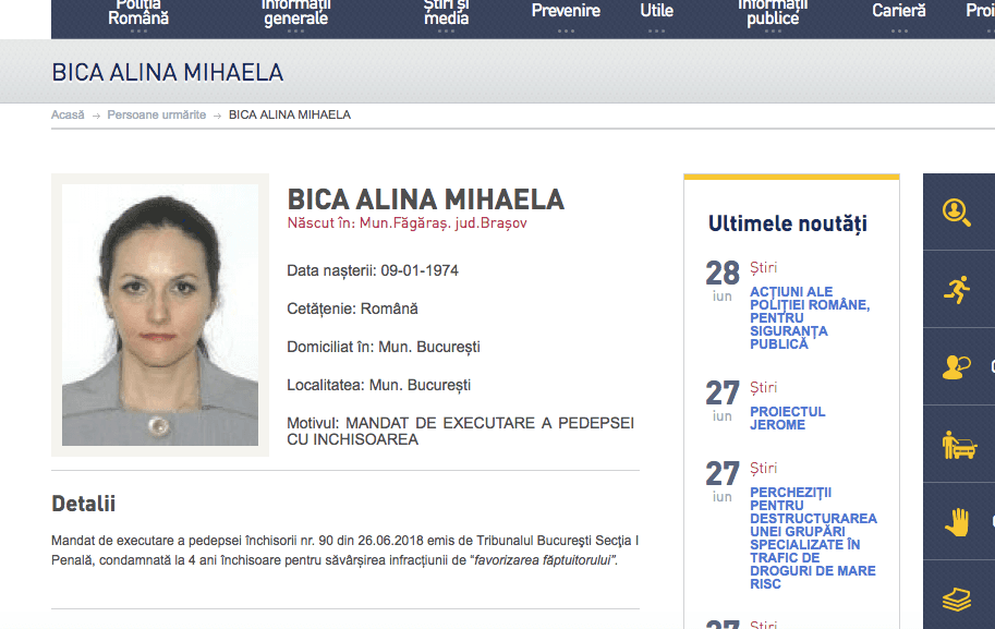 Romania's former anti-organized crime chief and tax agency head, on wanted persons list