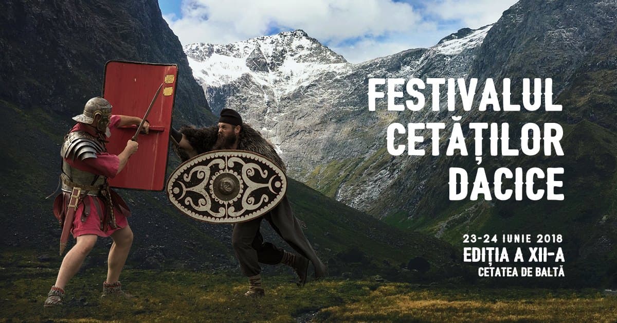 Dacian and Roman warriors at historical reenactment festival in Romania