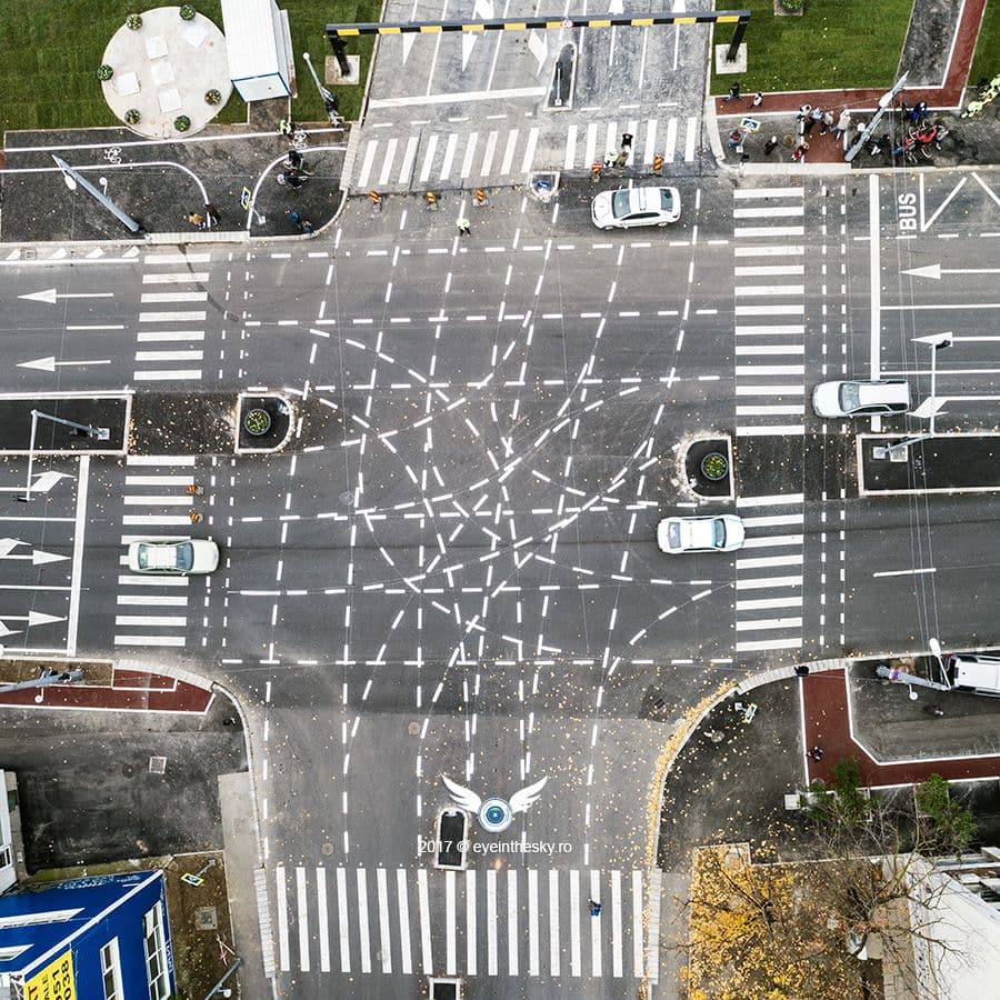 Intricate markings at road junction in Romania could be redone