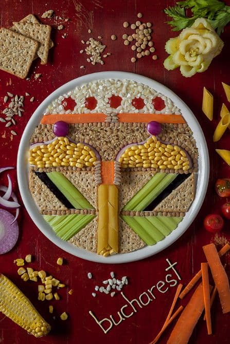 Bucharest illustrated with food in Eastern Europe Food Illustrations project